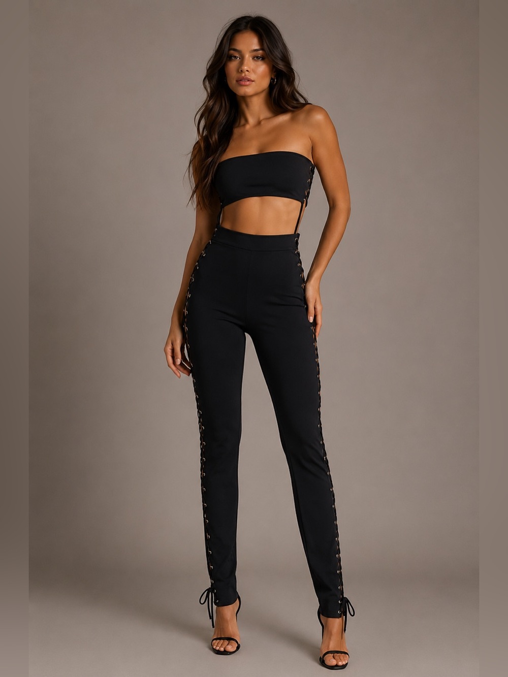 NWOT H:Ours Black Strapless Lace-Up Jumpsuit